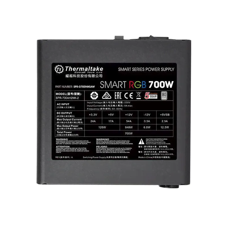 Блок питания Thermaltake ATX 700W Smart RGB 80 PLUS 120mm fan [PS-SPR-0700NHSAWE-1]