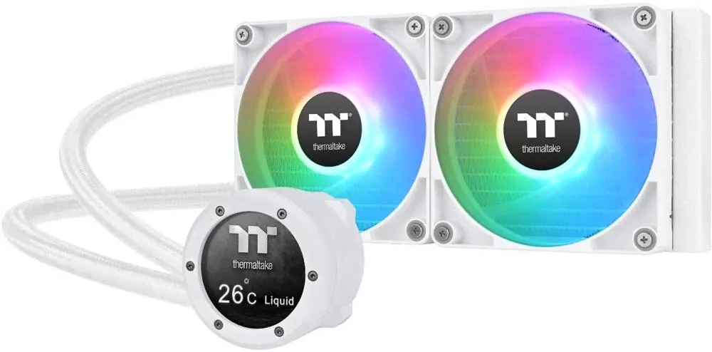 Жидкостное охлаждение Thermaltake TH240 V2 Ultra ARGB Sync/AlO, вентилятор ARGB 120*2, скорость вращения вентилятора с ШИМ, 500–1500 об/мин, воздушный