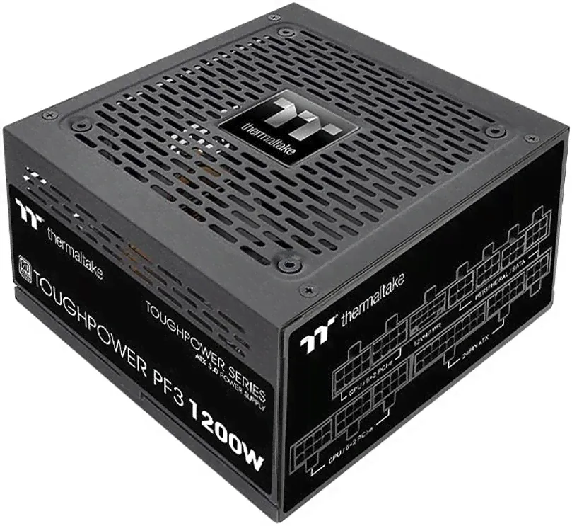 Полностью модульный блок питания Thermaltake Toughpower PF3 Platinum, выходная мощность 1200 Вт, компактный дизайн, готовность к PCIe Gen 5.0, активна